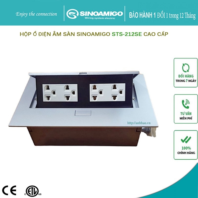 Ổ cắm điện âm bàn Sinoamigo STS-212SE nhập khẩu chính hãng (gồm 4 ổ điện)