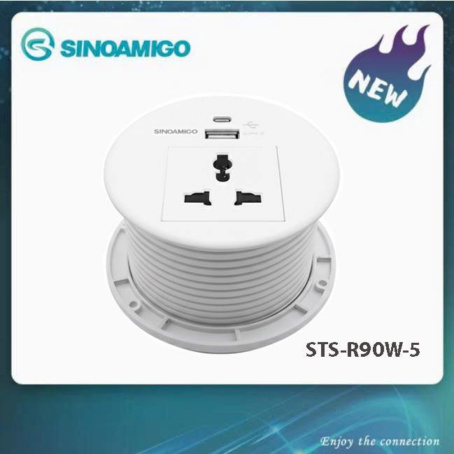 Ổ điện âm bàn tròn có cổng sạc USB type C+A - Sinoamigo STS-R90W-2