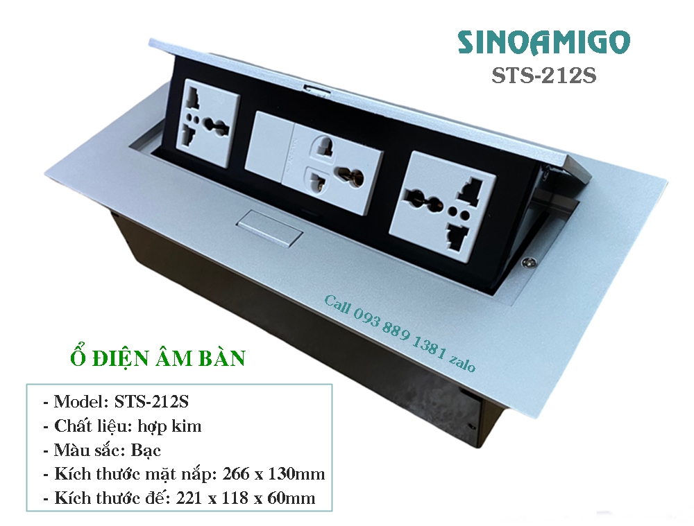 Ổ điện âm bàn văn phòng Sinoamigo STS-212S ( 3 ổ điện 3 chấu) - Hàng nhập khẩu chính hãng