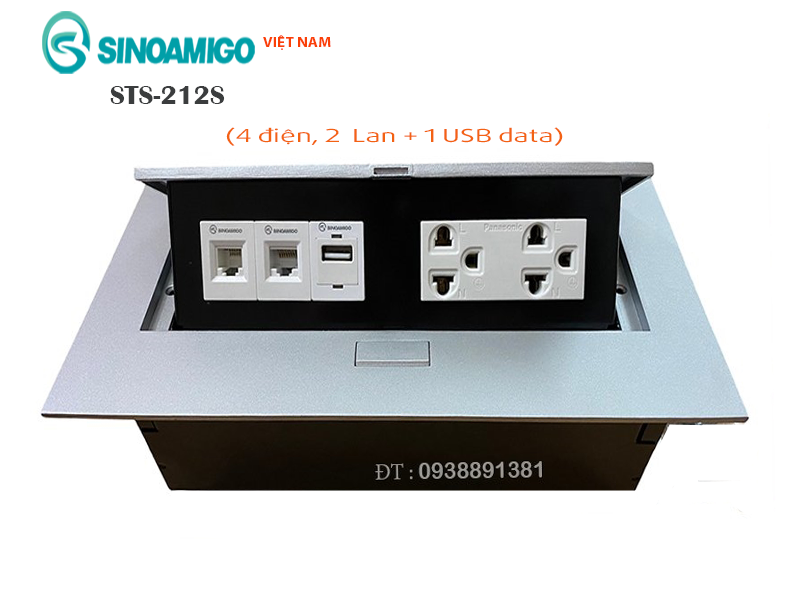 Ổ điện âm bàn văn phòng Sinoamigo STS-212SE (gồm 2 ổ điện, 1 ổ mạng, 1 thoại, 1 USB data)