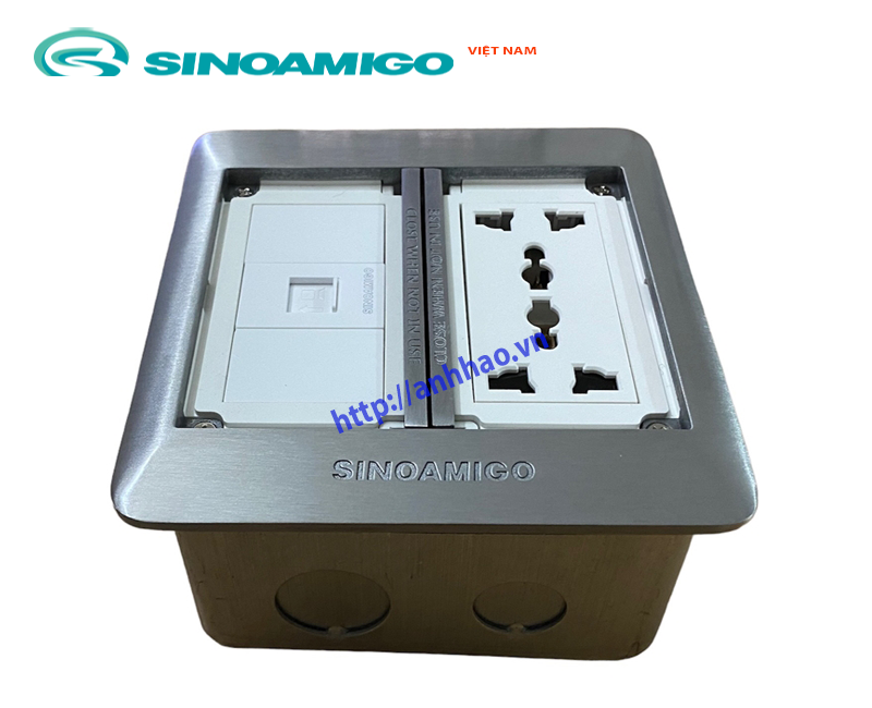 Ổ điện âm sàn nắp mở trượt Sinoamigo SFP-2L tích hợp 2 ổ điện, 1 ổ mạng