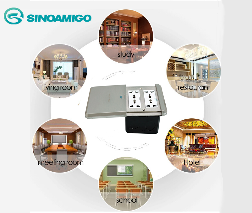 Hộp ổ cắm điện âm sàn sinoamigo SHP-M2S nắp trượt cao cấp (lắp 6 modules)