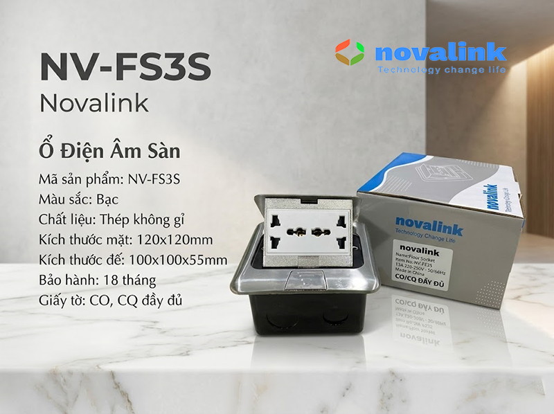 Hộp điện âm sàn đa năng Novalink NV-FS3S - Tích hợp điện, mạng, hdmi, vga, usb, audio