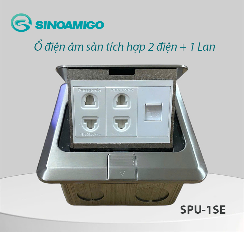 Hộp điện âm sàn tích hợp 2 ổ điện, 1 ổ mạng sinoamigo SPU-1SE