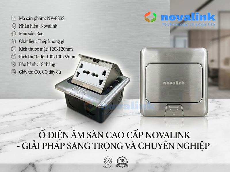 Hộp điện âm sàn đa năng Novalink NV-FS3S - Tích hợp điện, mạng, hdmi, vga, usb, audio