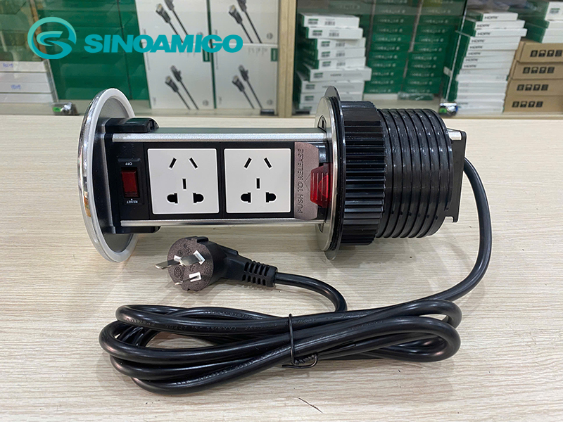 Ổ điện âm bàn đảo nâng hạ cơ Sinoamigo STP-1RW-2 tích hợp 2 ổ cắm điện hỗn hợp