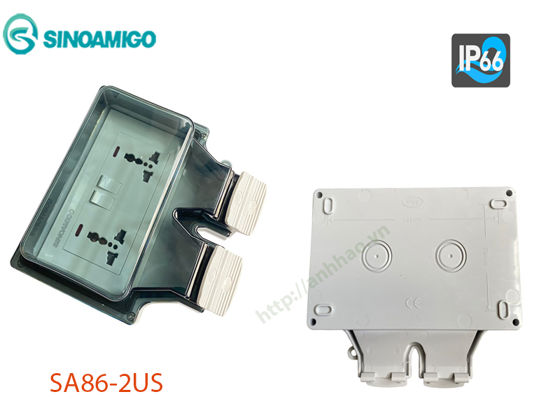 Ổ điện chống nước âm tường SA86-2US Sinoamigo chính hãng