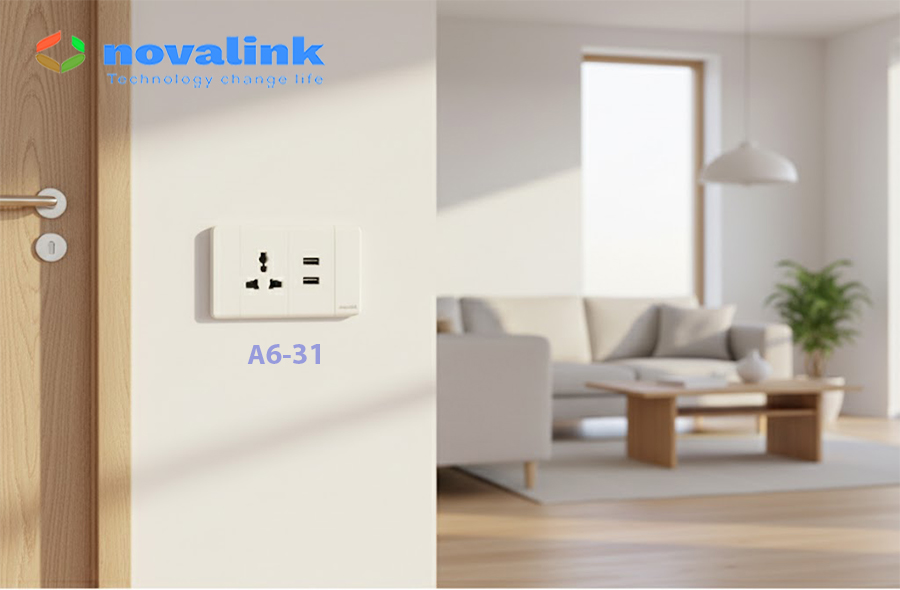 Ổ cắm điện âm tường đa năng có cổng USB Novalink A6-31