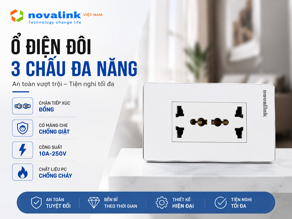 Ổ điện 3 chấu đa năng P13 Sinoamogo lắp âm tường phù hợp mọi loại phích cắm