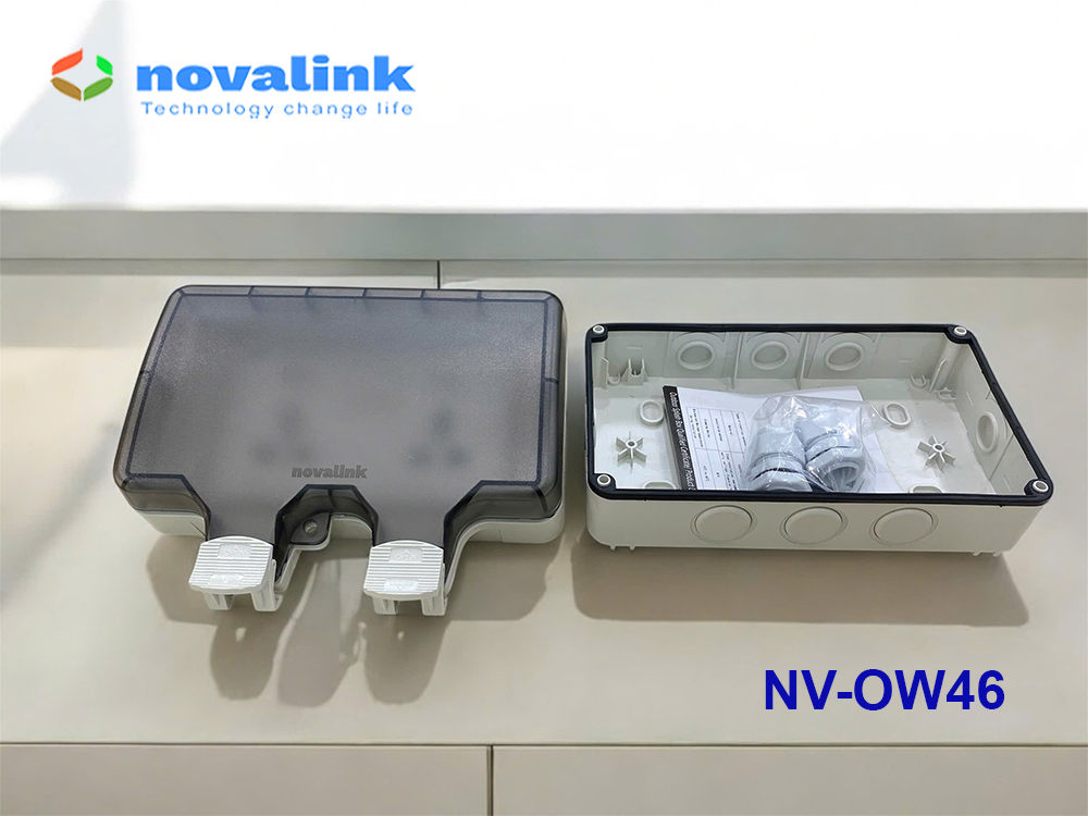 Hộp điện đ&ocirc;i ngo&agrave;i trời chống nước IP66 Novalink NV-OW46, c&oacute; c&ocirc;ng tắc