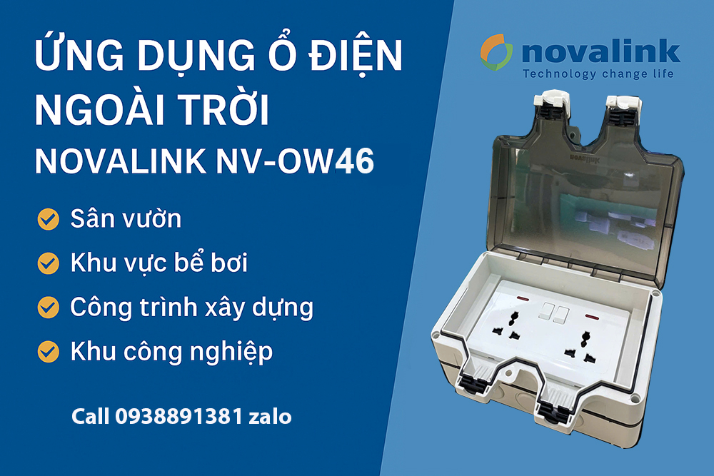 Hộp điện đôi ngoài trời chống nước IP66 Novalink NV-OW46, có công tắc