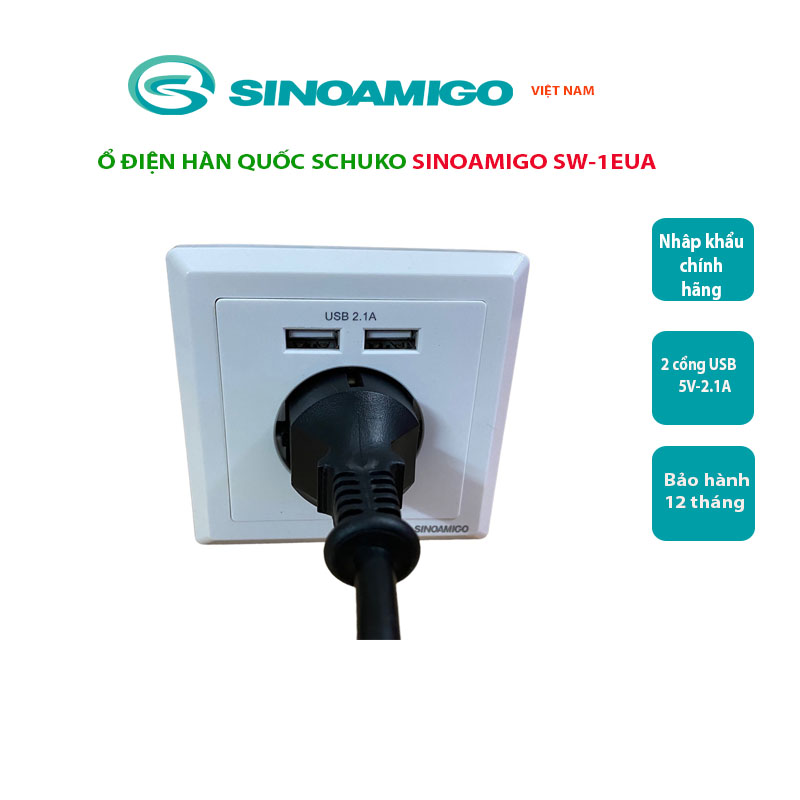 Ổ điện chuẩn Schuko + USB âm tường SW-1EUA chính hãng Sinoamigo