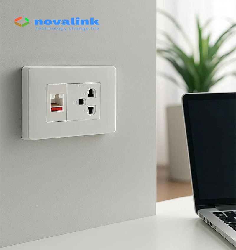 Mặt wallplate 3 cổng Novalink NV-21003W màu trắng tuyết, lắp nhân mạng HDMI USB VGA