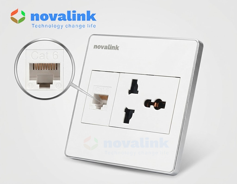 Ổ cắm mạng LAN RJ45 Cat6 âm tường kèm ổ điện đa năng - Novalink