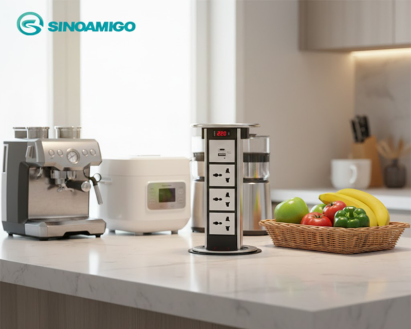 Ổ điện &acirc;m b&agrave;n đảo n&acirc;ng hạ Sinoamigo STP-1S cao cấp. T&iacute;ch hợp sạc USB type C