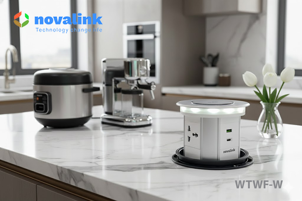 Ổ điện âm bàn đảo thông minh WTWF-W - Sạc nhanh, chống nước, điều khiển từ xa