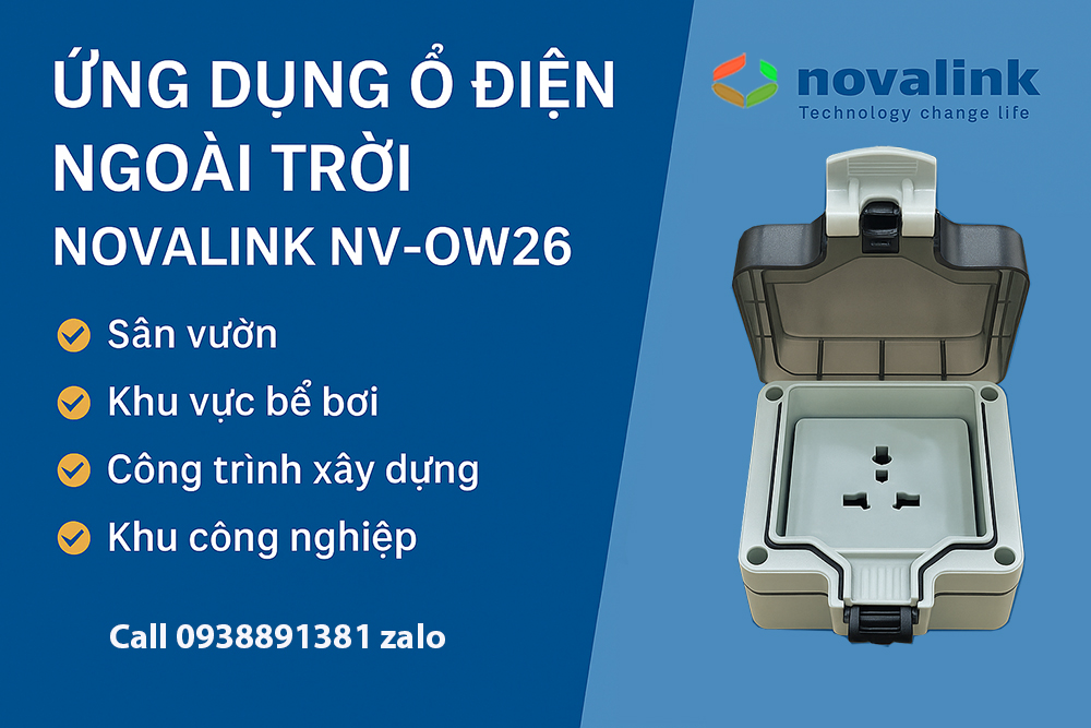 Hộp ổ điện ngoài trời chống nước IP66 Novalink NV-OW26  cao cấp