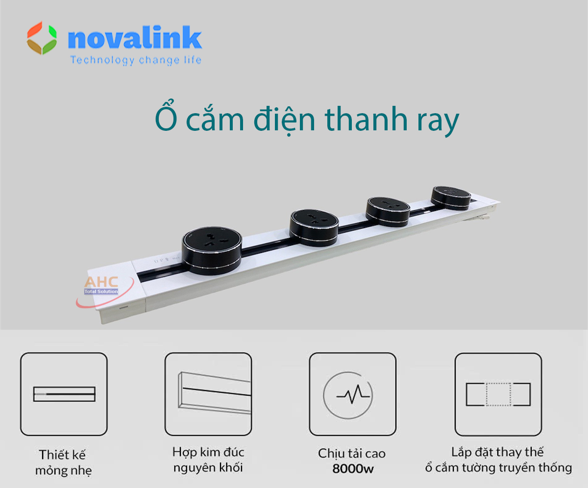 Ổ điện ray thanh trượt thông minh Novalink KZ02-05W, dài 80cm