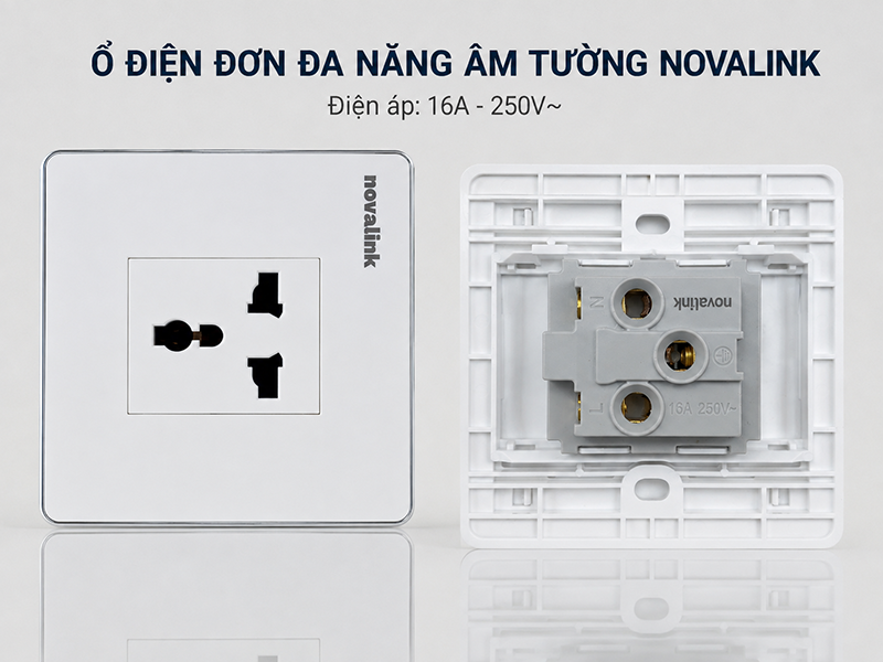 Ổ cắm điện đơn đa năng âm tường hình vuông - 16A-250V