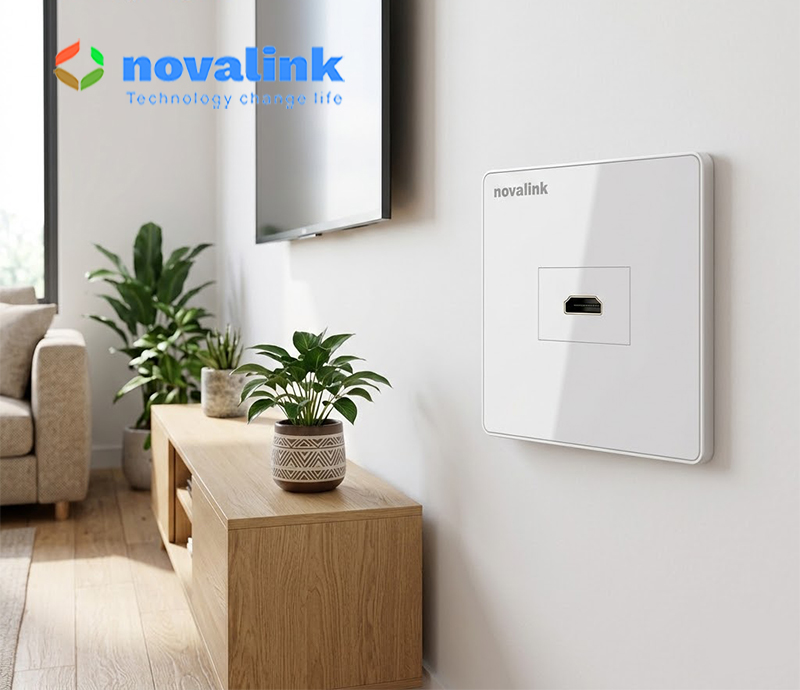 Ổ cắm HDMI âm tường hình vuông Novalink chính hãng
