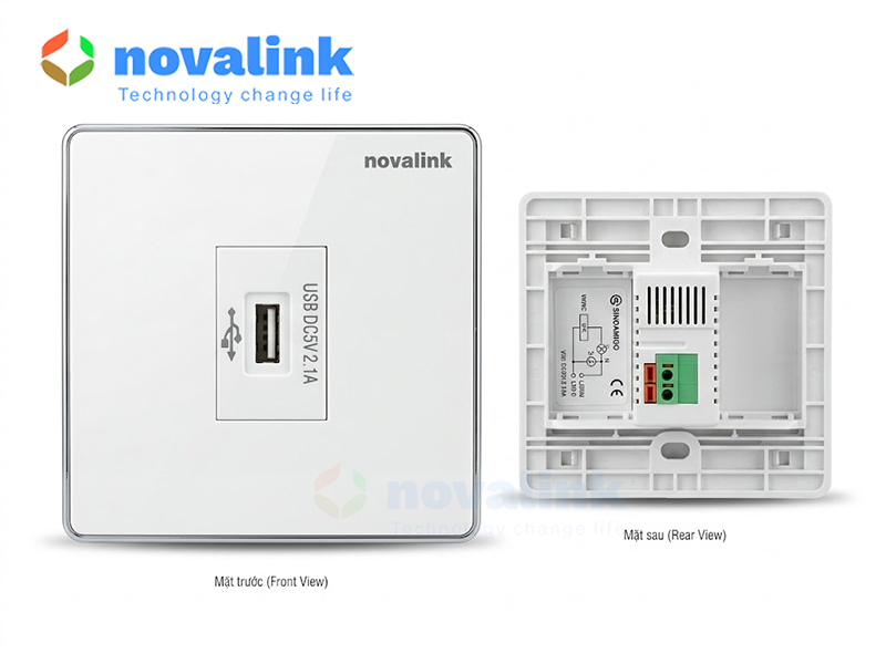 Ổ cắm sạc USB âm tường Sinoamigo 5V 2.1A mặt vuông