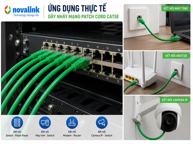 Dây nhảy mạng Patch Cord Cat5e 6m Novalink NV-10308A đồng nguyên chất 100% 1Gbps