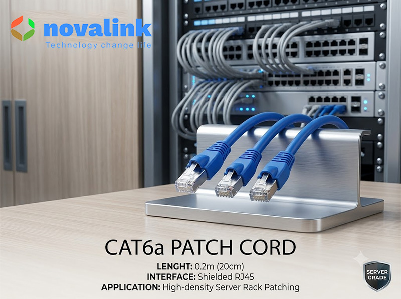 Dây nhảy mạng (Patch Cord) Cat6A 0.2m Novalink cho tủ rack server 10Gbps