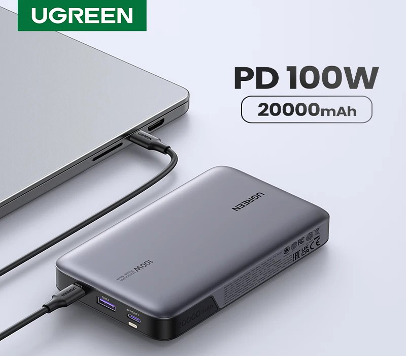 Pin sạc dự phòng 20000mAh UGREEN 25188 - Sạc nhanh 100W, PD 3.1, 3 cổng USB