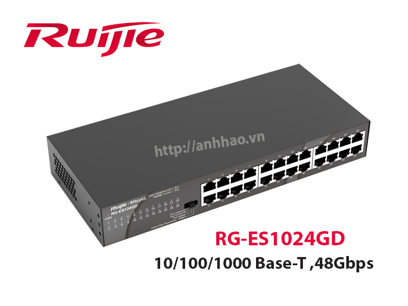 Switch 24 cổng 10/100/1000 Base-T Ruijie RG-ES124GD, tốc độ chuyển mạch 48Gpbs