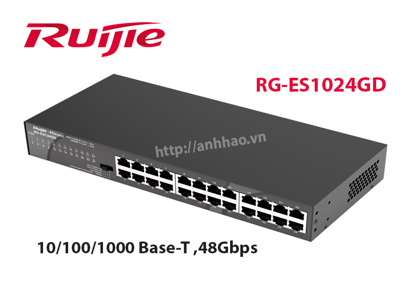 Switch 24 cổng 10/100/1000 Base-T Ruijie RG-ES124GD, tốc độ chuyển mạch 48Gpbs