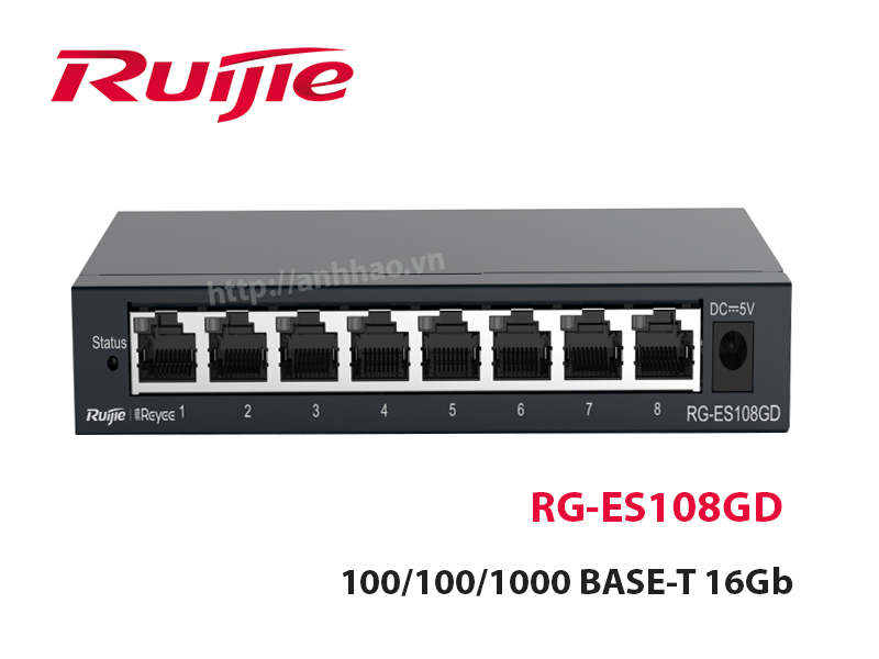 Ruijie RG-ES108GD - Swtich 8 cổng 10/100/1000 BASE-T, tốc độ chuyển mạch 16Gbps
