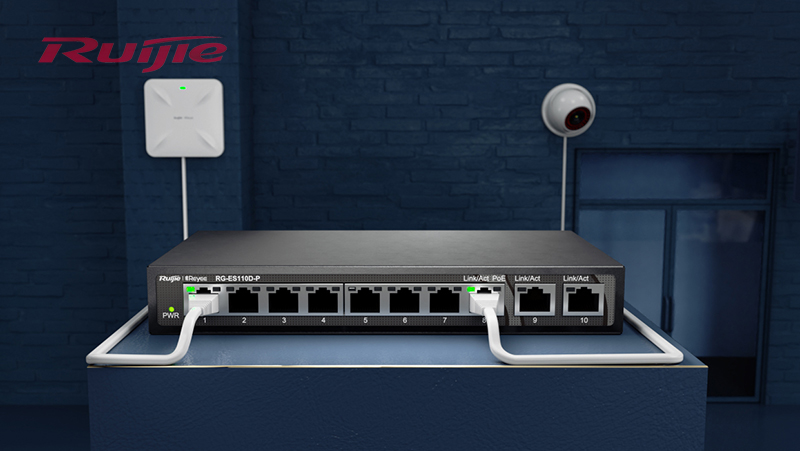 Ruijie RG-ES110D-P - Switch PoE 8 cổng 10/100/100 Mbps, 2 cổng uplink 10/100/100 Mbps