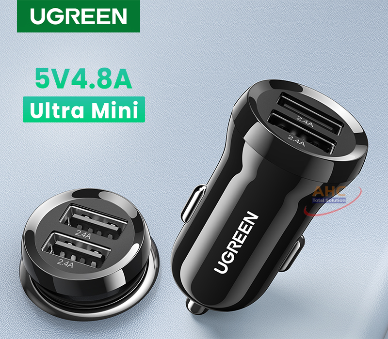 Tẩu sạc mini trên ô tô Ugreen 50875 với 2 cổng USB-A 24W/4,8A - Hàng chính hãng