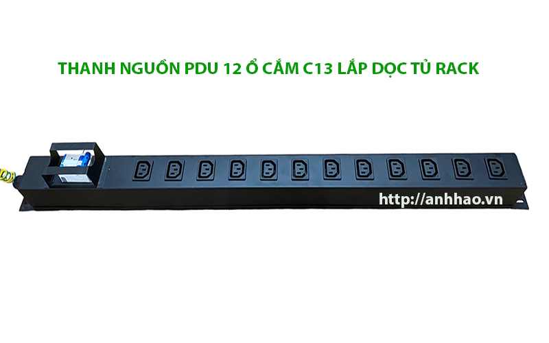 Thanh nguồn PDU 12 ổ cắm 3 chấu lắp dọc cho tủ rack