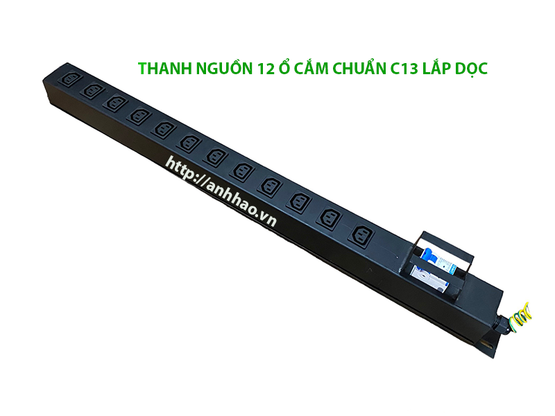 Thanh nguồn PDU 12 ổ cắm 3 chấu lắp dọc cho tủ rack