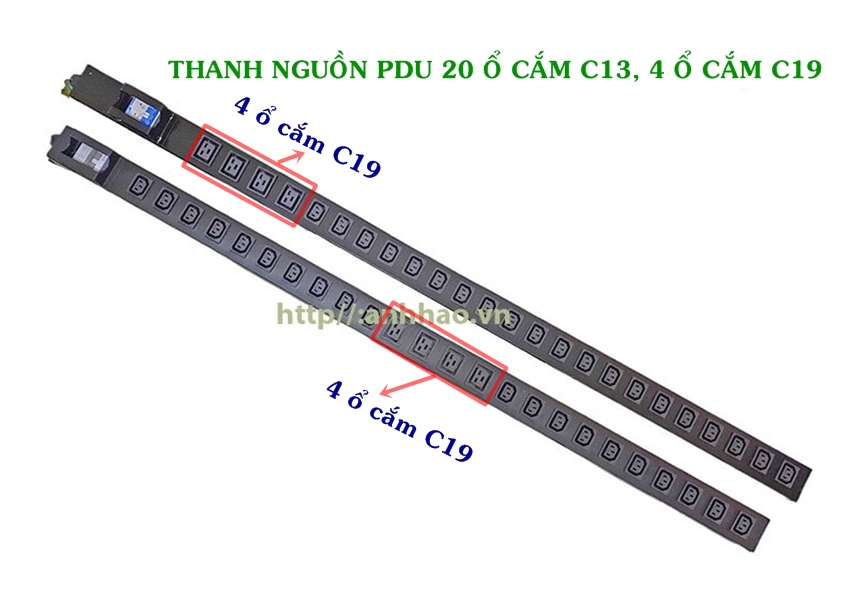 Thanh nguồn tủ rack 20 cổng C13 và 4 cổng C19