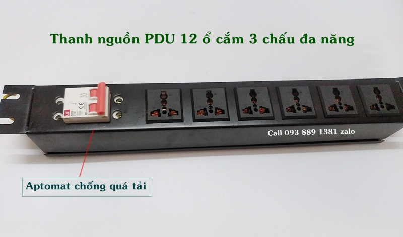Thanh nguồn PDU 6 ổ cắm 3 chân dùng cho tủ mạng
