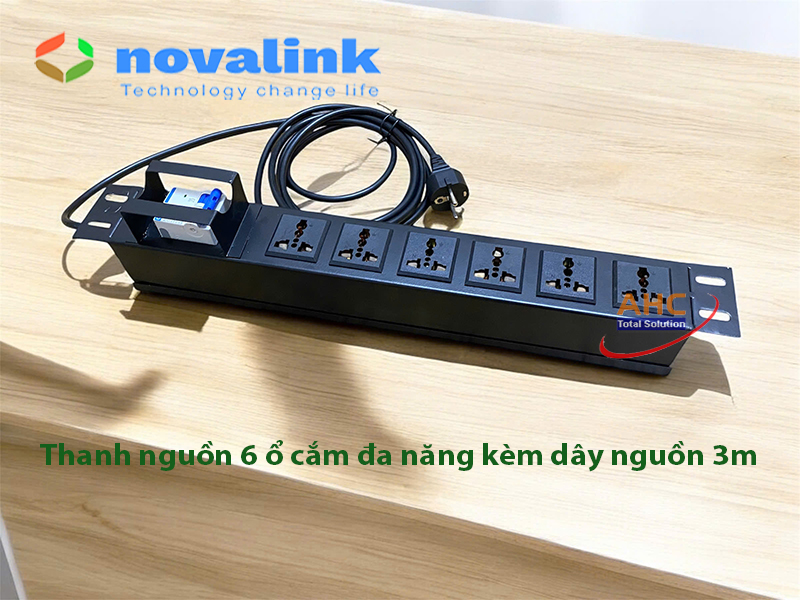 Thanh nguồn PDU 8 ổ cắm đa năng có cầu dao MCB 20A - Dây nguồn dài 3 mét