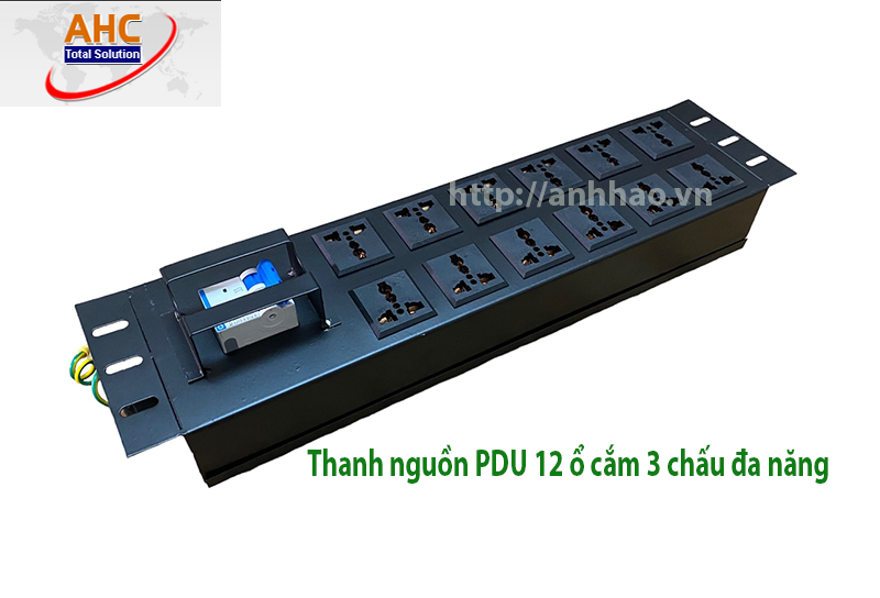 Thanh nguồn PDU 12 ổ cắm đa năng, ổ cắm nguồn cho tủ mạng 20U