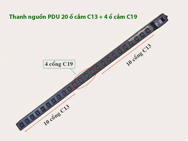 Thanh nguồn tủ rack 20 cổng C13 và 4 cổng C19