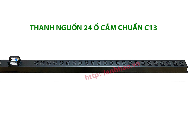 Thanh nguồn PDU 24 cổng chuẩn C13 dùng cho tủ rack, có aptomat chống quá tải