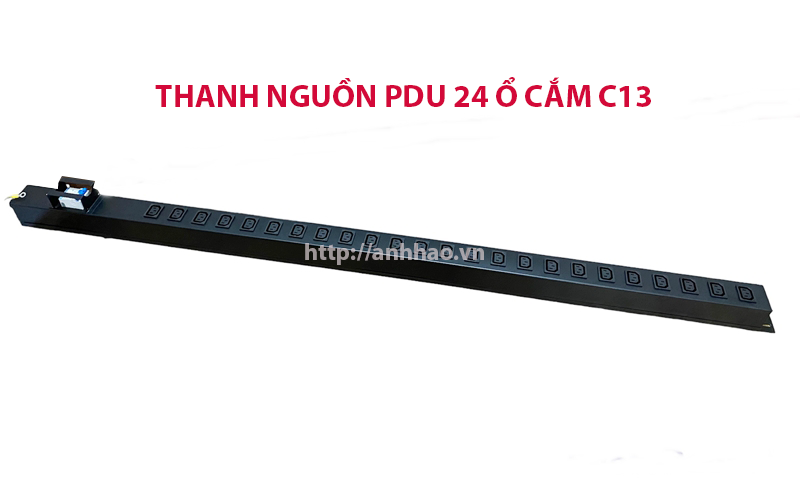 Thanh nguồn PDU 24 cổng chuẩn C13 dùng cho tủ rack, có aptomat chống quá tải