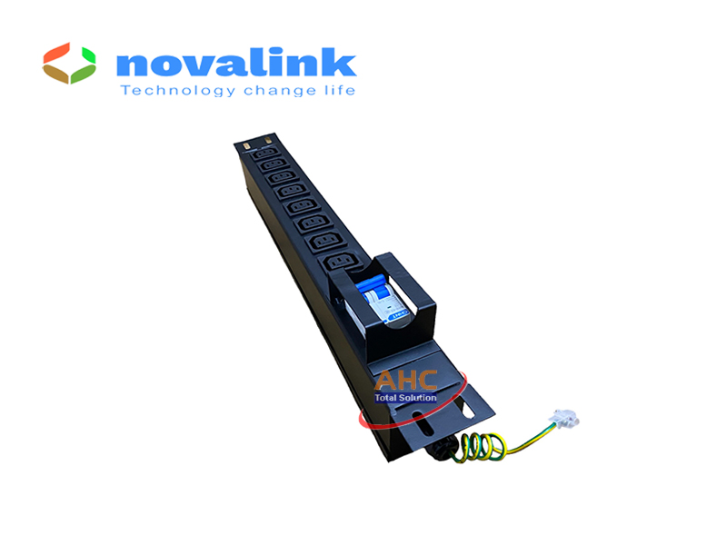 Thanh nguồn PDU 8 cổng chuẩn C13 dùng lắp tủ rack, có MCB 2P C32 chống quá tải