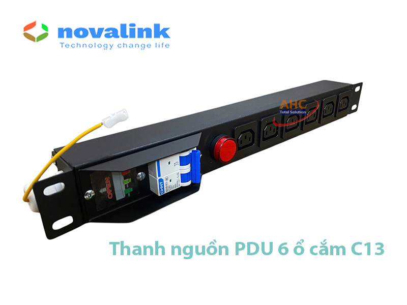 Thanh nguồn PDU 6 ổ cắm C13 có MCB và đèn báo cho tủ rack