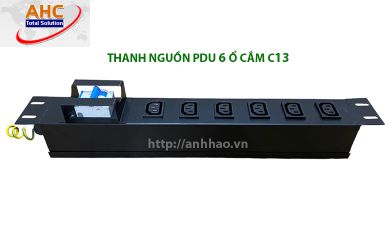 Thanh nguồn PDU 6 ổ cắm chuẩn C13 có Aptomat