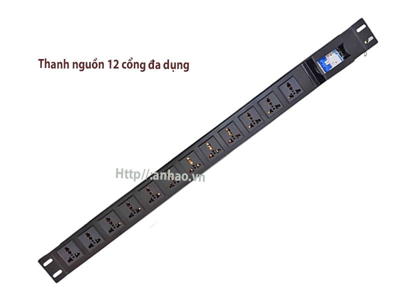 Thanh nguồn PDU 12 ổ cắm 3 chấu lắp dọc cho tủ rack