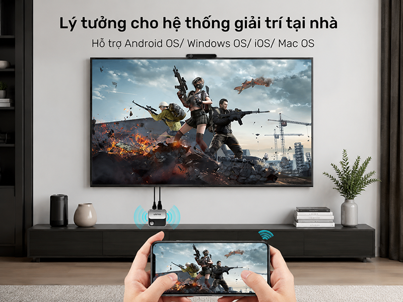 Thiết bị phản chiếu màn hình HDMI không dây Unitek V1162B01 hỗ trợ 4K 60Hz