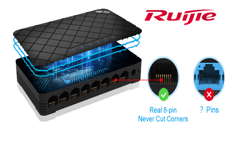 Ruijie RG-ES08: Switch chia mạng 8 cổng 10/100 BASE-T, tốc độ chuyển mạch 1Gbps