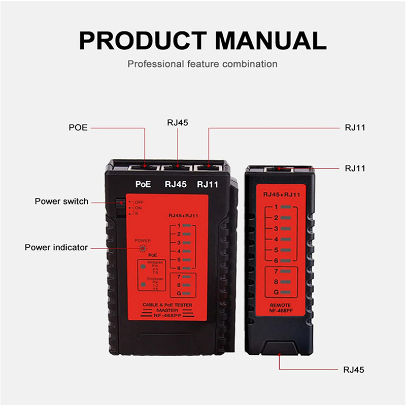 M&aacute;y test PoE v&agrave; c&aacute;p mạng RJ45, RJ11 Noyafa NF-468PF - kiểm tra nguồn 802.3af/at