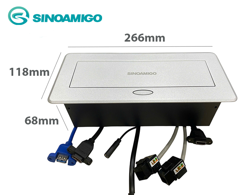 Hộp ổ cắm âm bàn họp đa năng Sinoamigo STS-201GST-S có cổng HDMI, USB, LAN, Audio